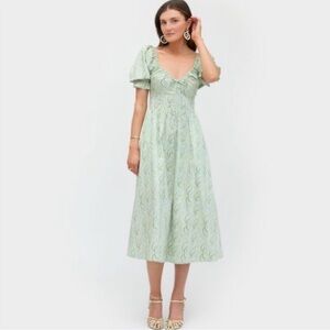Hill House Ophelia Eucalyptus Floral Green Patterned Dress